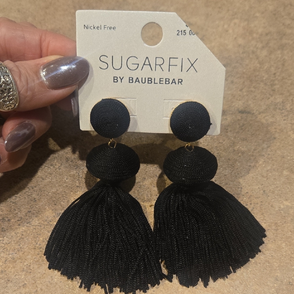 New Sugarfix by Baublebar Black Tassel Dangle Earrings - Picture 1 of 5
